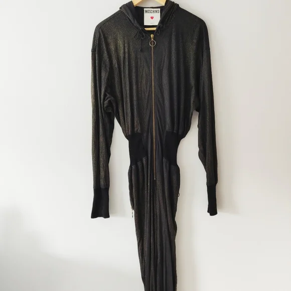 MOSCHINO Black & Gold Zipper Hoodie Jumpsuit - Picture 1 of 13